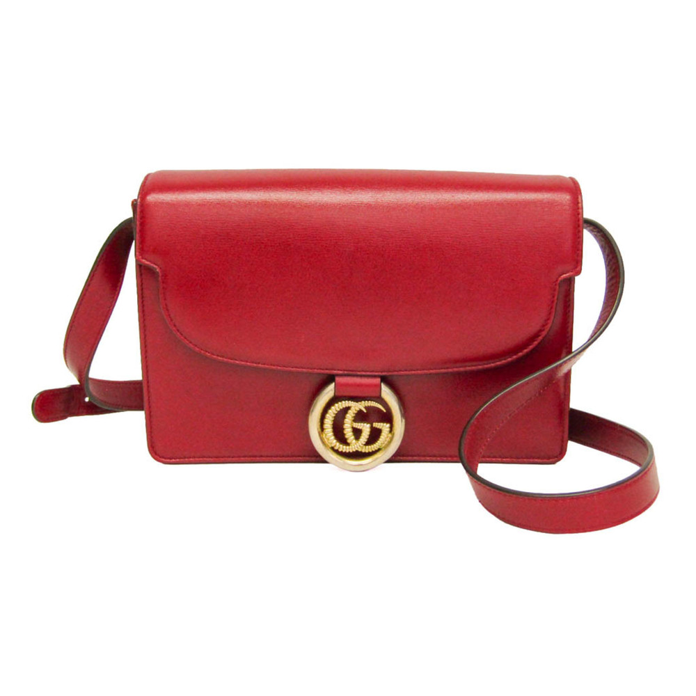 GUCCI Authentic Red Leather GG Marmont Shoulder Bag